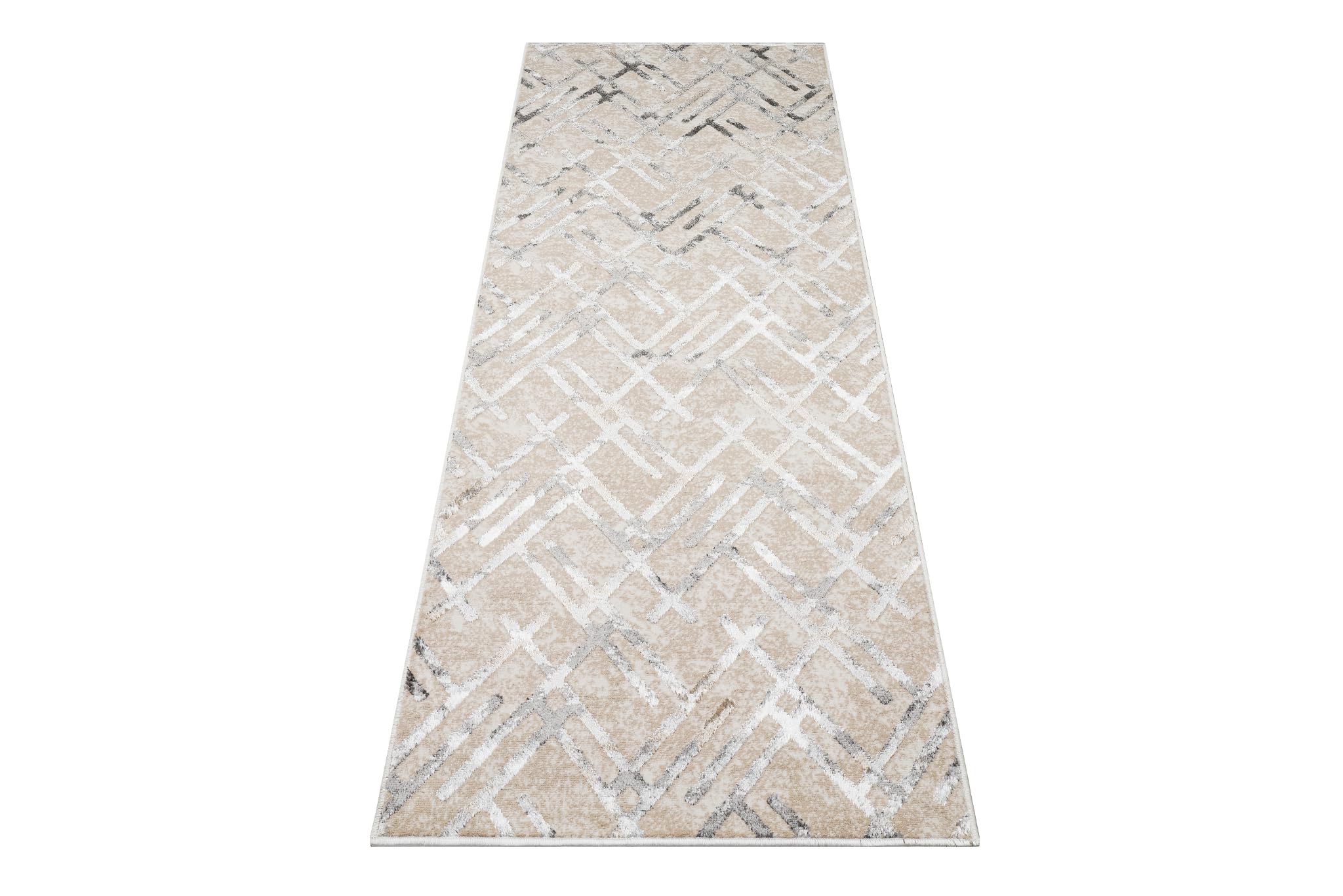 TAPISO Crystal Teppich Läufer Glänzend Grau Beige Schwarz Modern Gitter Verwischt Muster Wohnzimmer Schlafzimmer Flur Eingang ÖKO-TEX 100 x 130 cm