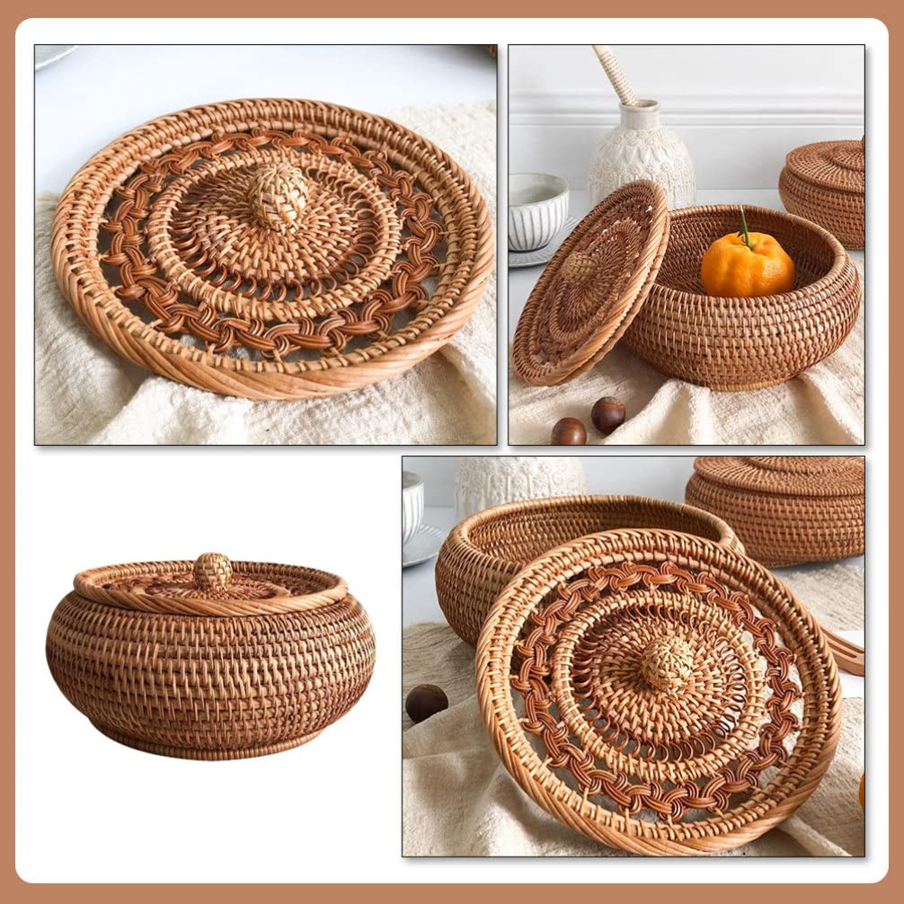 Zerodeko Scatola Porta Dolci in Rattan Intrecciato Robusta e Versatile Coperchio a Trama Aperta per Dolci e Snack come Regalo di Compleanno lo Studio