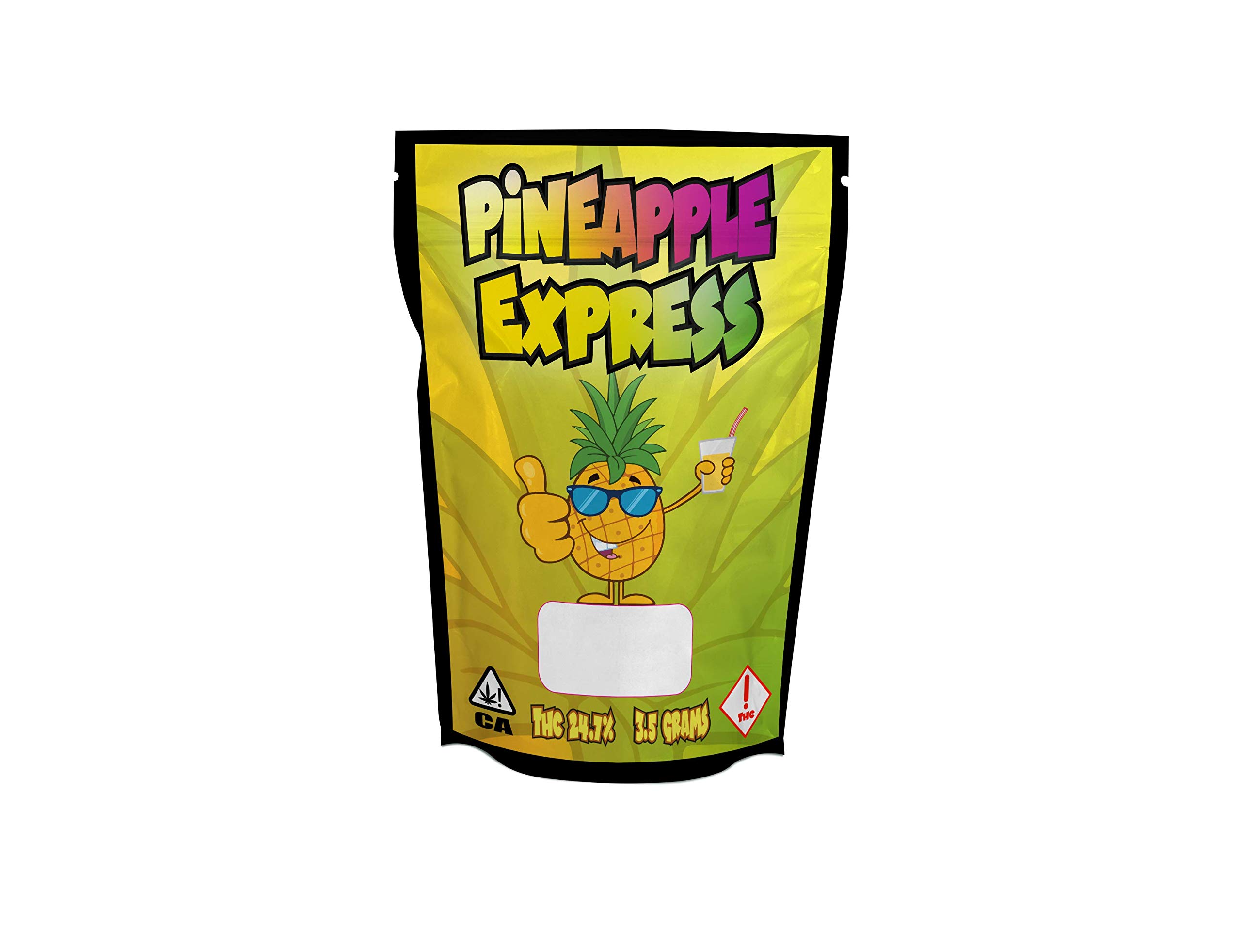 Pound's Press 3.5g, 1/8oz Mylar Bag Stickers - Printed High Gloss Vinyl Label with Strain Design (Pineapple Express, Pack of 32)