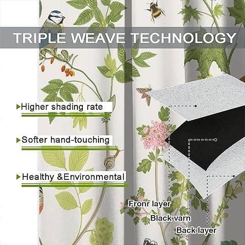 Miniatura 293 de Retro 70s Floral Blackout Window Curtains, Watercolor Flower Plant Rustic Modern Style Pattern Window Drapes, for Bedroom Living Room 42x45in 2