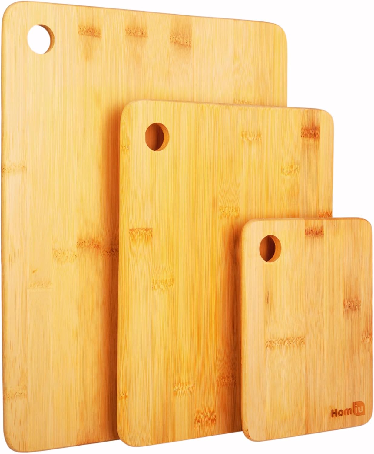 Premium Extra-Thick Wooden Chopping Boards – 3 Piece Bamboo Cutting Board Set for Carving Meat, Cheese, Bread, Vegetables – Bamboo Chopping Boards for Kitchens – by Homiu