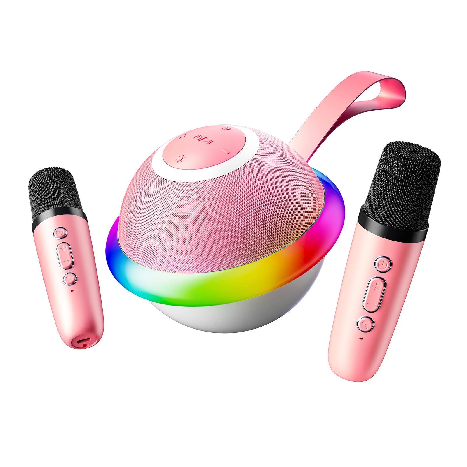 Mini Karaoke Machine for Kids with 2 Wireless Microphones, Portable Bluetooth Speaker Gift for Girls Toys 4, 5, 6, 7, 8, 9, 10, 12+ Years, LED Lights Chritmas Birthday Festival for Party, Home(Pink)