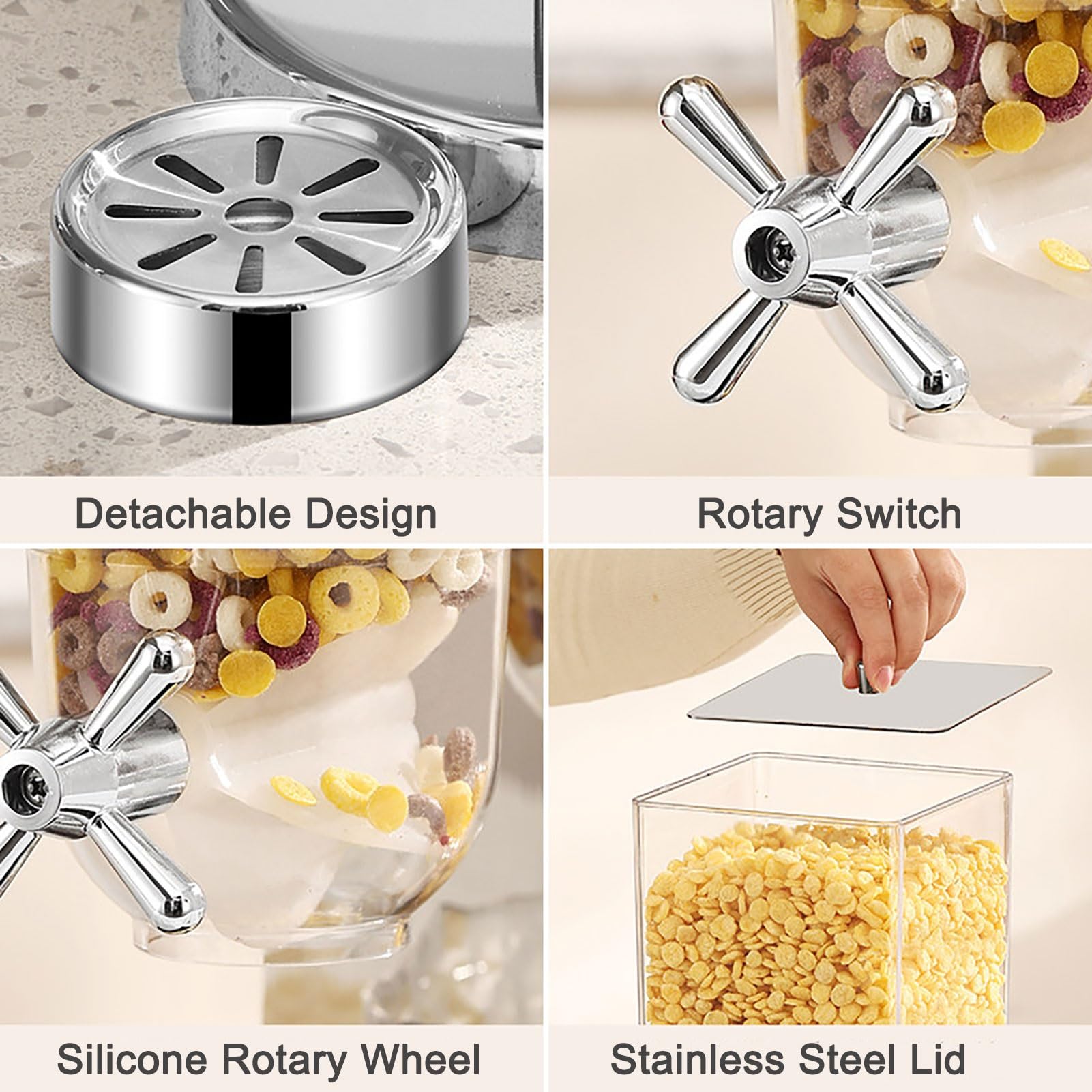 Dispenser per cereali, 5 l, contenitore in acciaio inox di grande capacità per conservare alimenti secchi, cereali, noci, snack, organizer da cucina