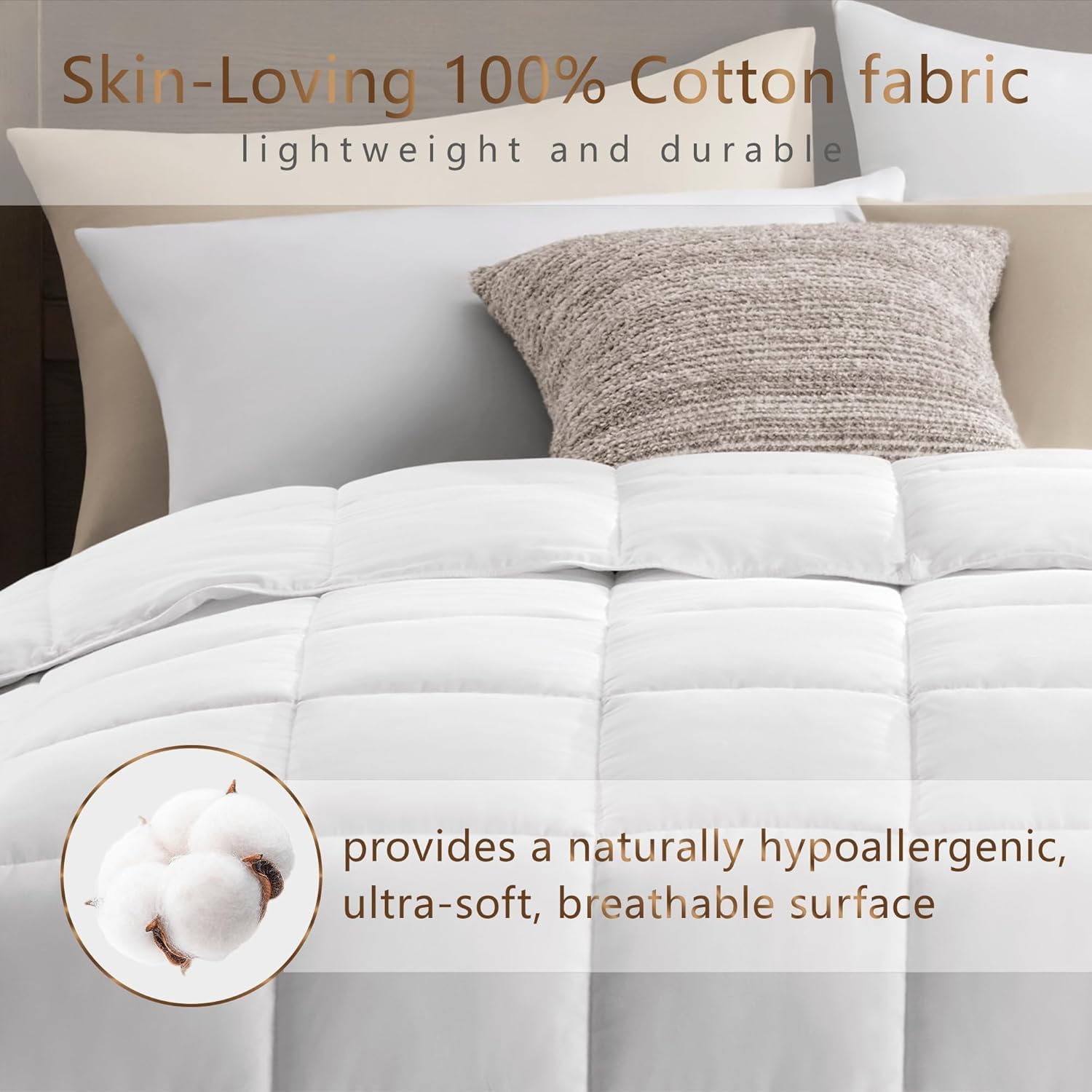 ACCURATEX Couette légère 250 g/m², enveloppe 100% Coton, 200×200 cm | douce & respirante, garnissage effet duvet en microfibre, légère et confortable, 8 attaches d'angle, lavable en machine