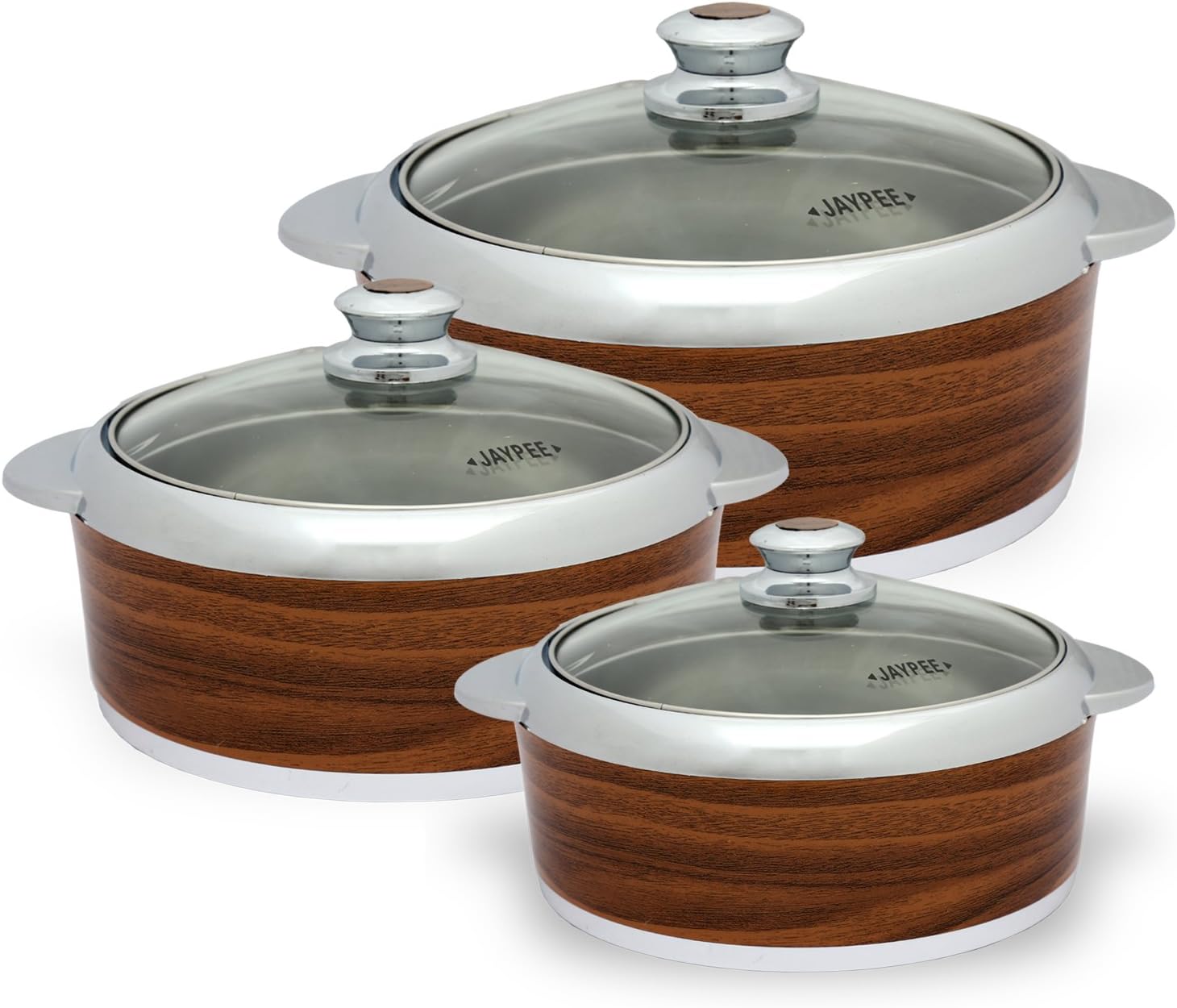Jaypee Plus Glassmate Casserole Set (1500, 2000, 2500 ml) L.Wood