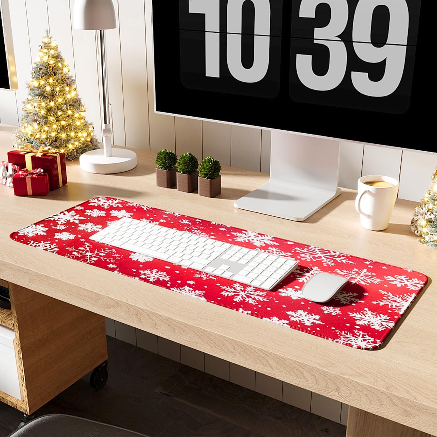 Large Gaming Mouse Pad XL Desk Keyboard Pad Mat with Stitched Edges Non-Slip Base for Home Office Computers Laptops Tablets Extended Pads Mats Accessory 11.8X31.5 Inches (New Year's Snowflakes) image 3