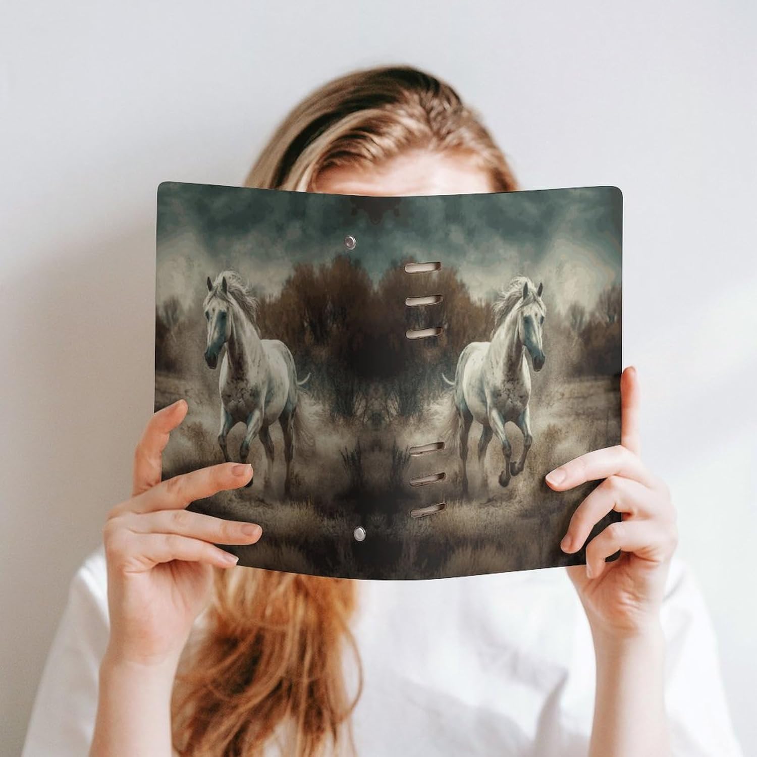 FekiLoot Horse Running in Field Notebook 6-Ring Professional Notebook PU Leather Water Resistant Cover Planner Book A5 Binder Journaling for Work Note Taking Writing Women Men