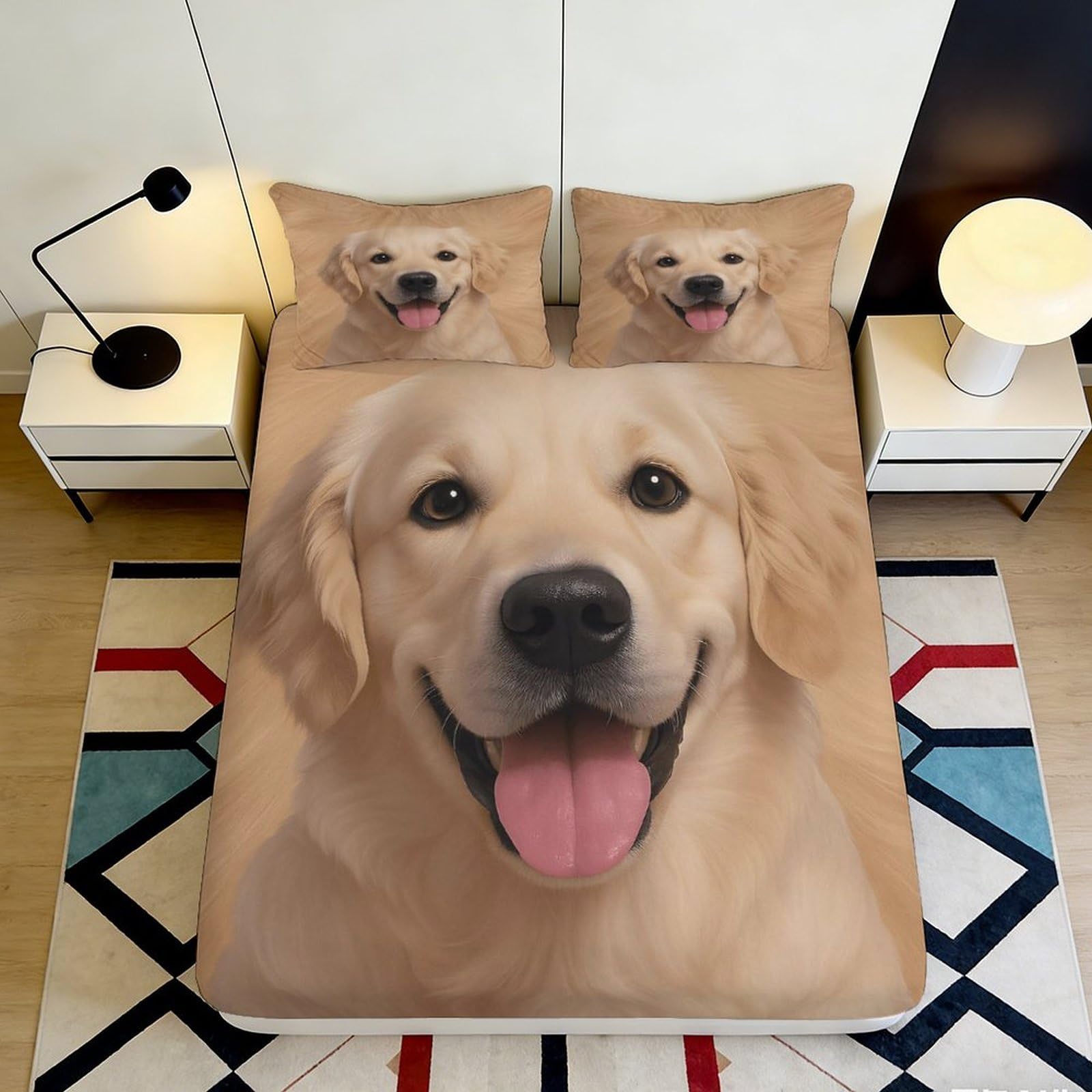 Pnayamiorkfel Style-2 3D Printed Golden Retriever Fitted Sheet Microfiber Soft Non-Slip Dog Bed Cover For Bedroom Guest Room Decor 90X200x25cm