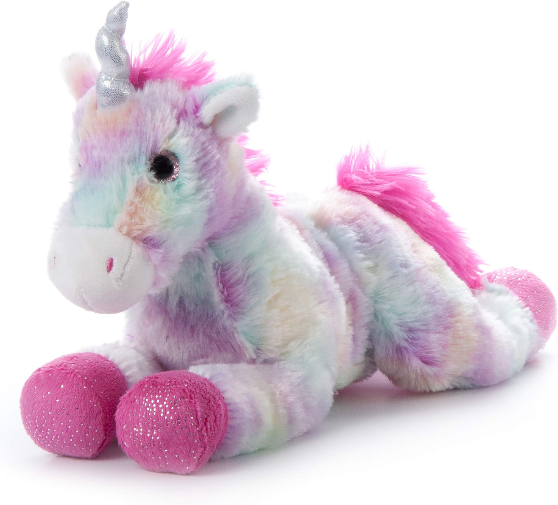 13" Pastel Tie Dye Rainbow Unicorn with Silver Sparkly Horn