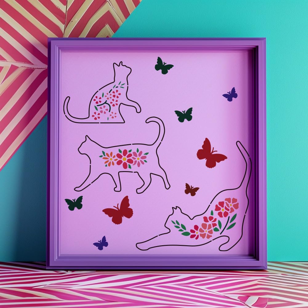 NBEADS Pochoir Peinture Chat 30x30 Cm - Pochoir Réutilisable Pour DIY Bois Tissu Mur