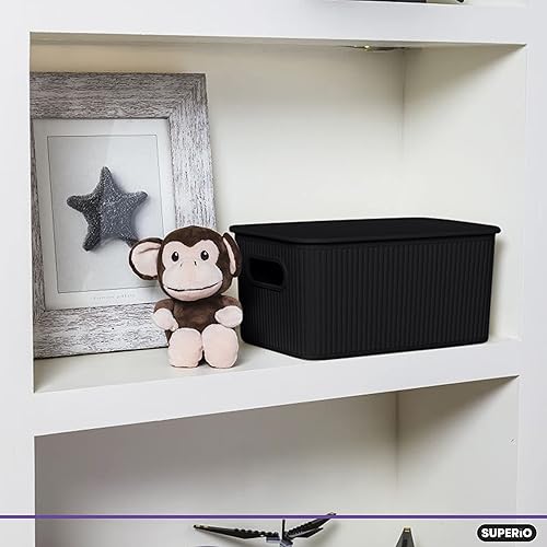 Miniatura 6 de Superio Ribbed Collection  Canastas organizadoras de plástico decorativas abiertas para el hogar, color marrón medio (paquete de 2) cajas de