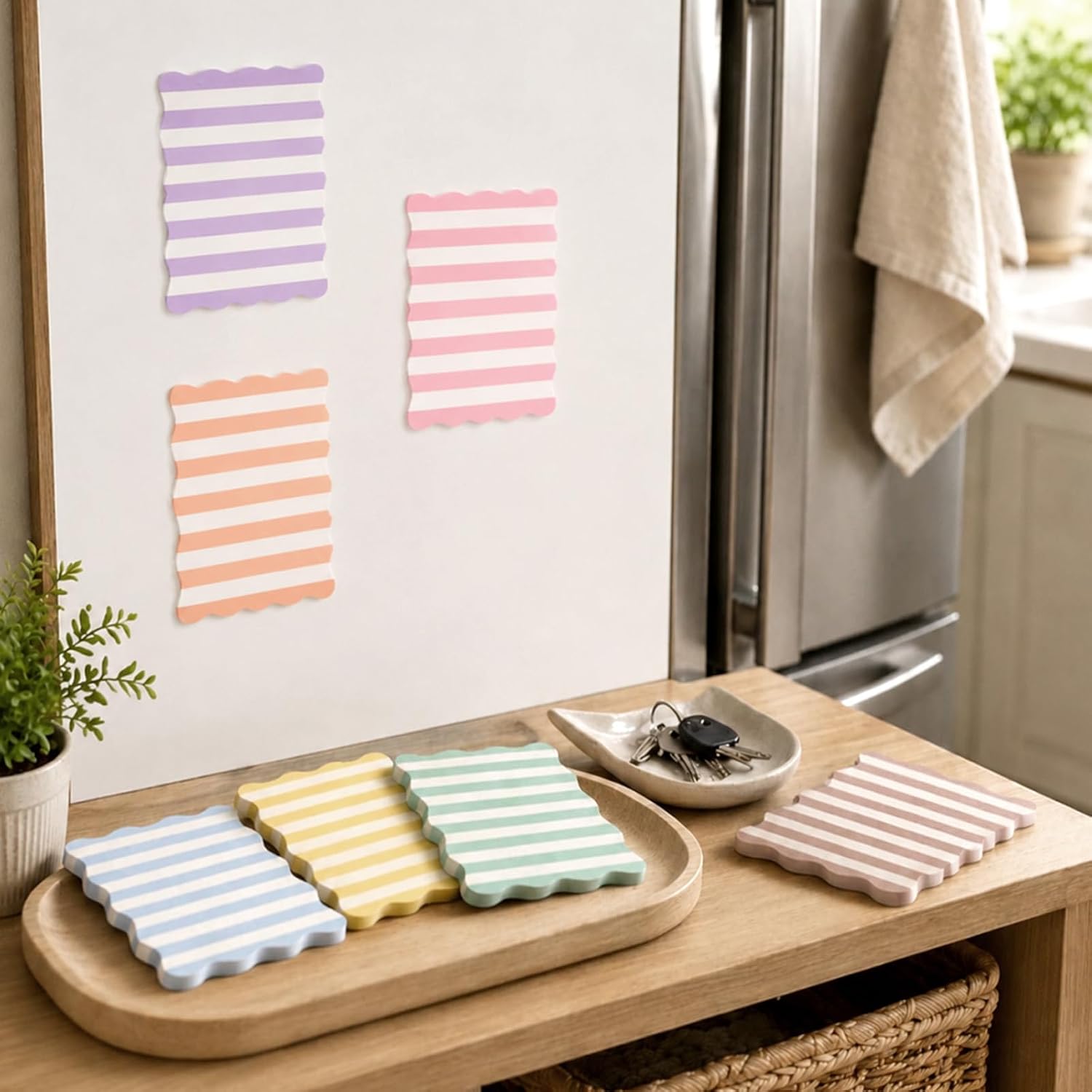 Whaline 8Pcs Stripe Scalloped Sticky Notes 4 x 6 Inch Candy Color Striped Self Adhesive Lined Notepad Removable Memo Pad for Classroom Office Home School Party Supplies image 5