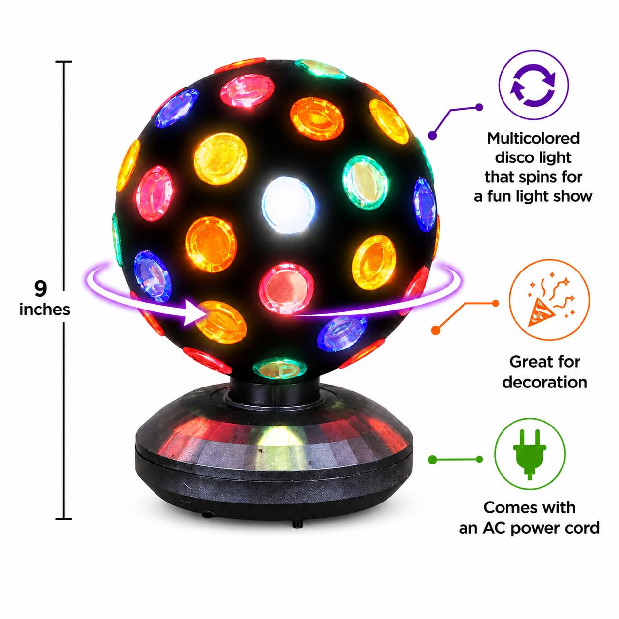 Boule disco rotative pour la maison, l'école, les fêtes, les rassemblements et les événements (lumière disco de 22,9 cm)