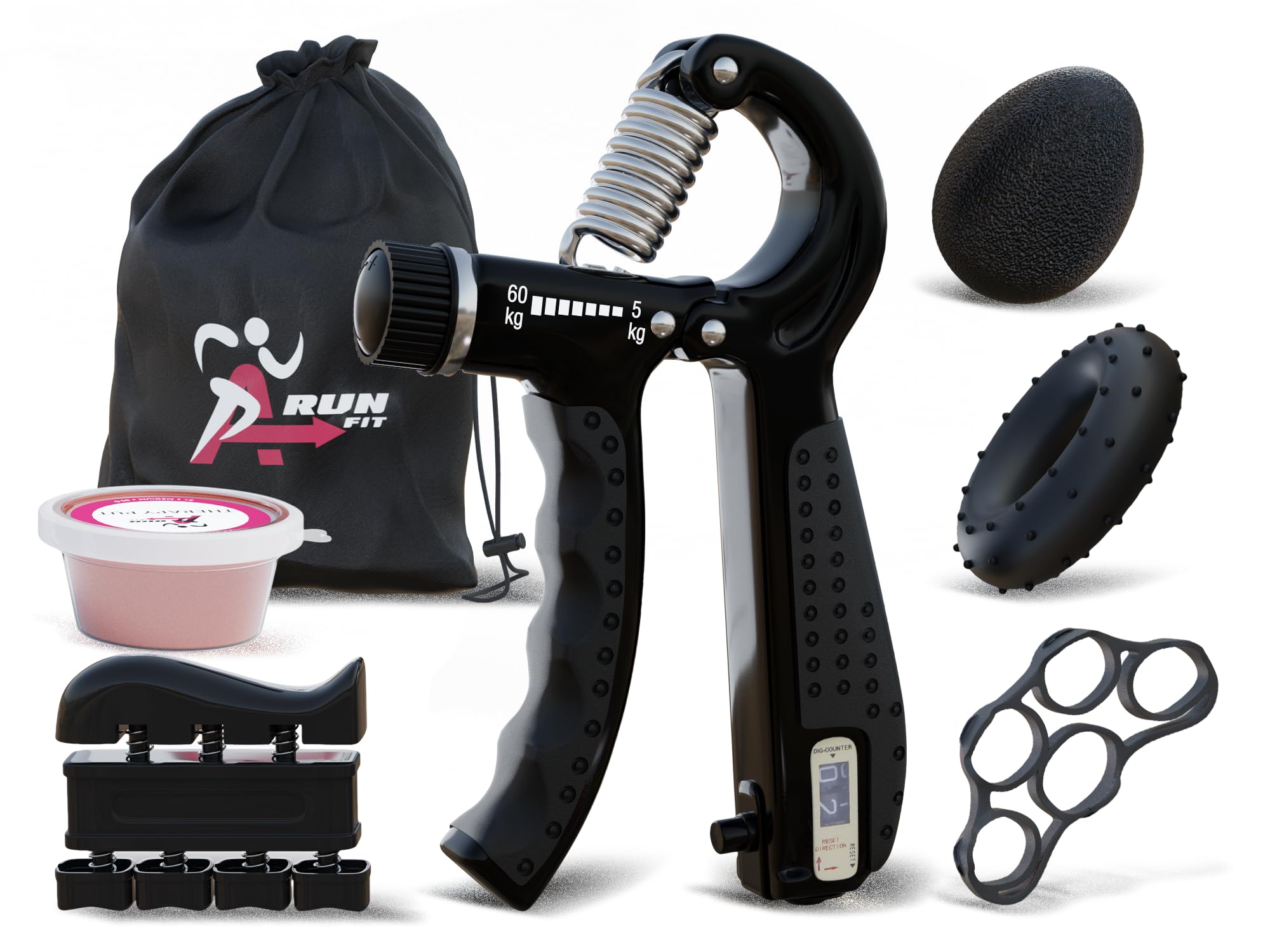 Hand Grip Strengthener with Counter - Grip Strength Trainer, Finger Exerciser, Finger Stretcher, Grip Ring, Stress Relief Ball & Therapy Put