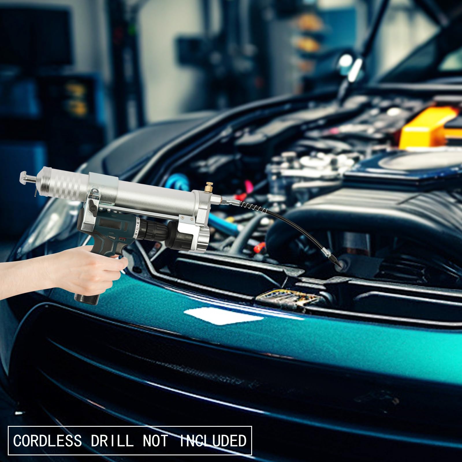 Adapter do wiertarki do smarowania, 600 cc, 10 000 psi, wysokociśnieniowy pistolet smarujący, nasadka do wiertarko-wkrętarki akumulatorowej i wkrętarki udarowej, uniwersalne narzędzie do