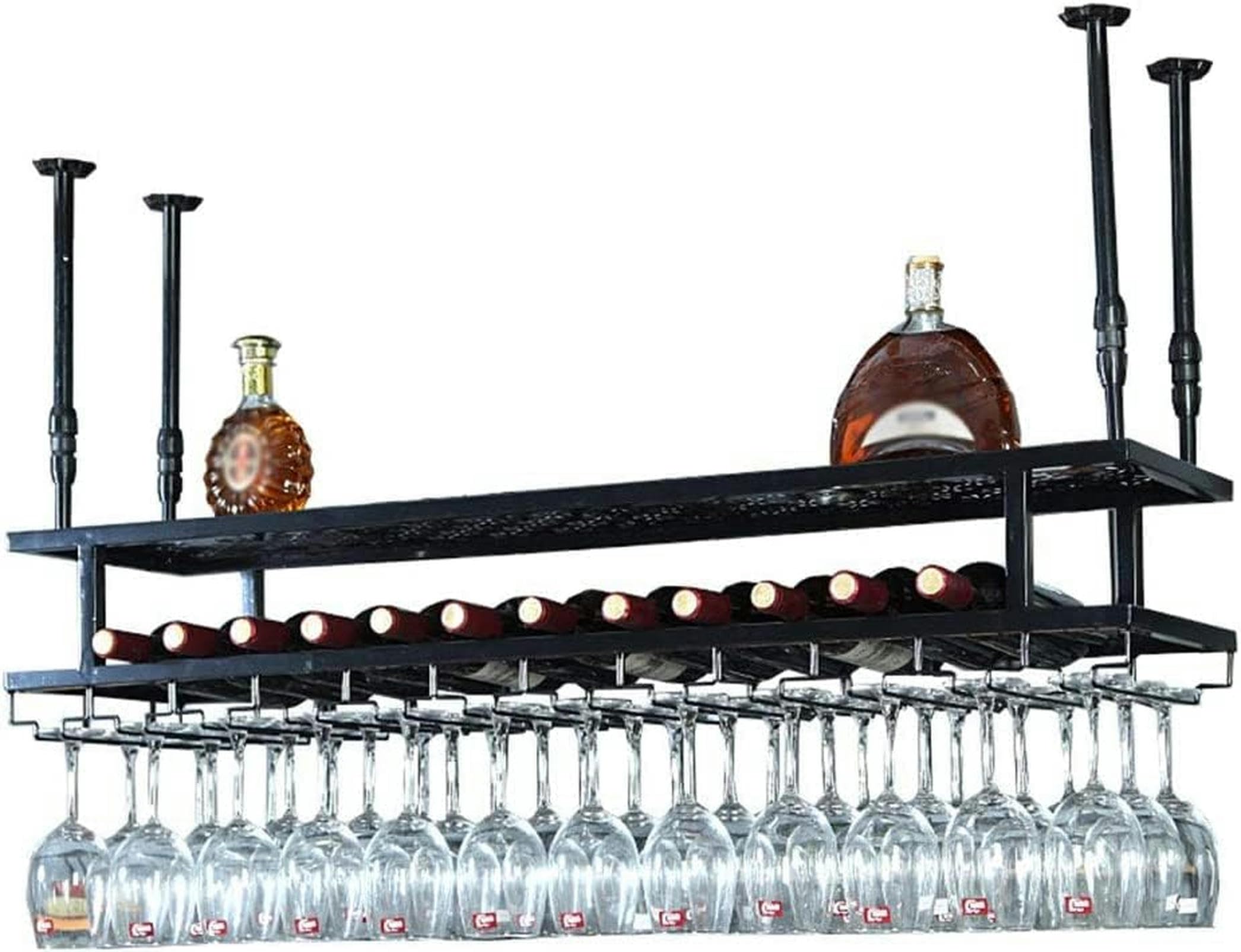 Support mural en métal pour bouteilles de vin et verres suspendus style industriel