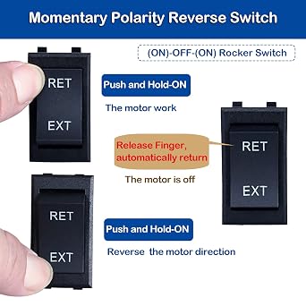 Momentary Reversing Polarity Rocker Switch, (ON) Off (ON) RV Jack Rocker Switch 30A 12V DC 4pin DPDT auto Reset Toggle Switch with Pre-Wires for 5th Wheel Tongue Trailer Stabilizer (1Pc)