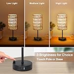 Touch Table Lamp For Bedroom with Bulb, Boho Small Desk Lamp For Living Room With Rattan & Linen Shade, 3 Way Dimmable Bedside Table Lamp For Nightstand With USB Charging Port & Phone Stand For Office