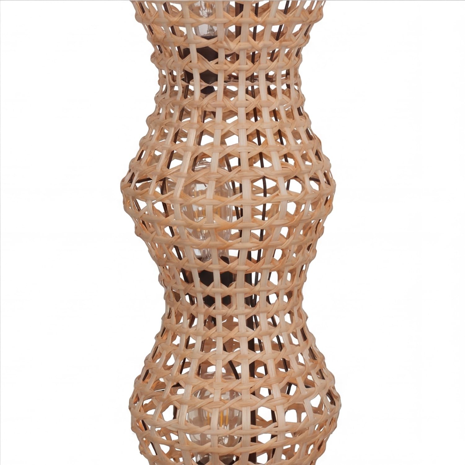Lámpara de pie de ratán Boho salón negro metal Moderna E27 4 llamas H:111 cm pequeña cesta luz acogedora antideslumbrante decorativa Lámpara de pie Moderna