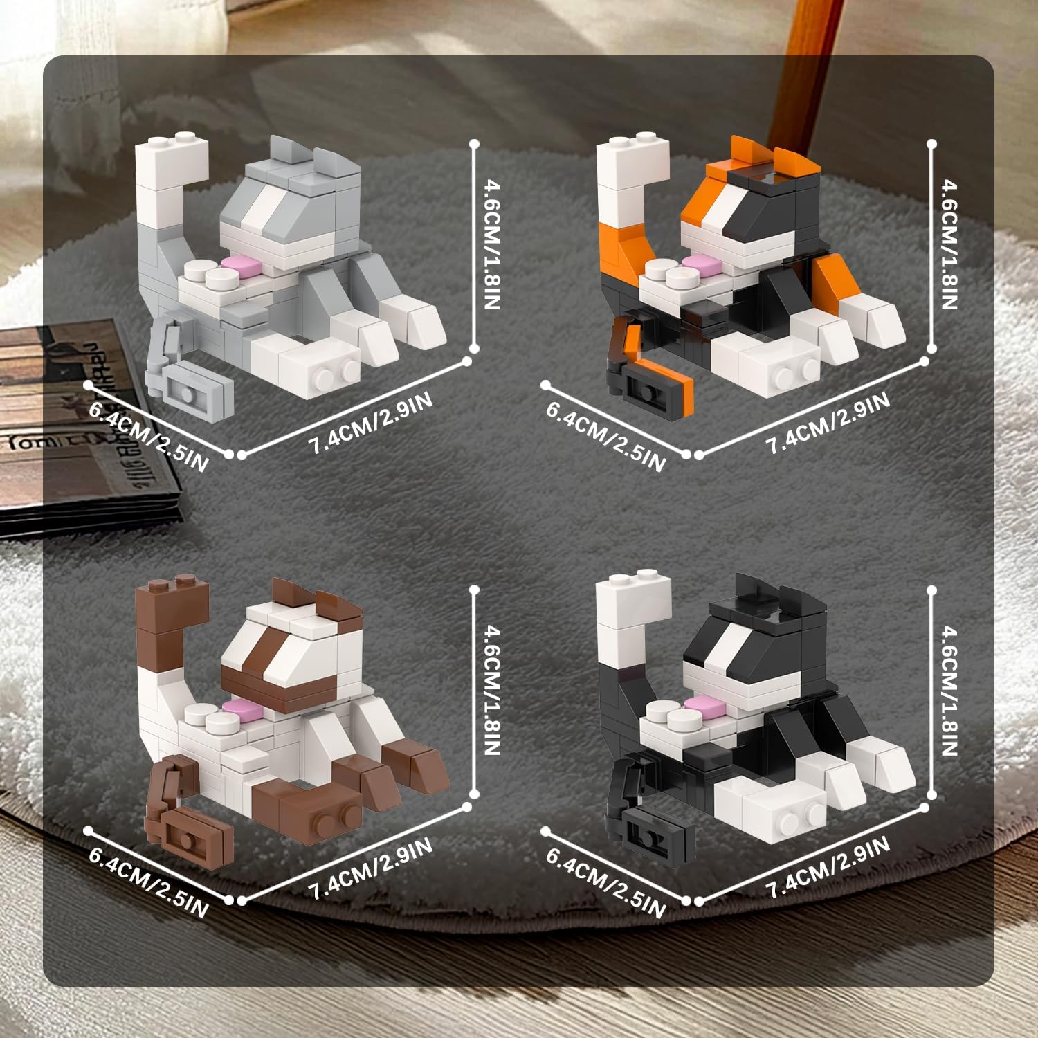 MOOXI-MOC 8 Styles Cat Licking Butt Building Set,Creative Cute Animal Building Block Decoration Kit,Gifts for Girl Boy(497pcs)