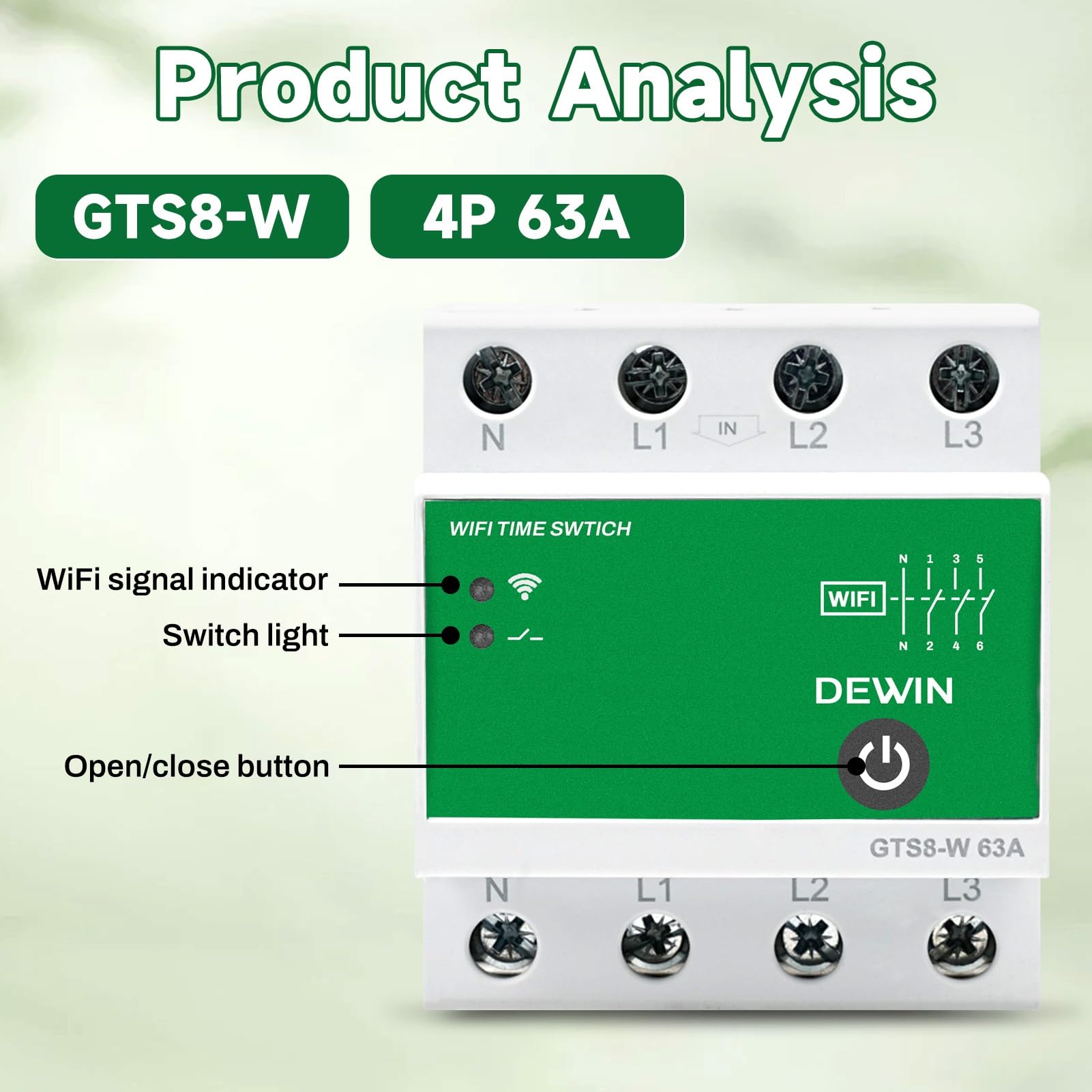 Interruttore Temporizzatore WiFi, 4P Interruttore Orario WiFi Relè Temporizzato Casa 220V 63A Timer DIN Controllo Remoto tramite Tuya APP (GTS8-W)