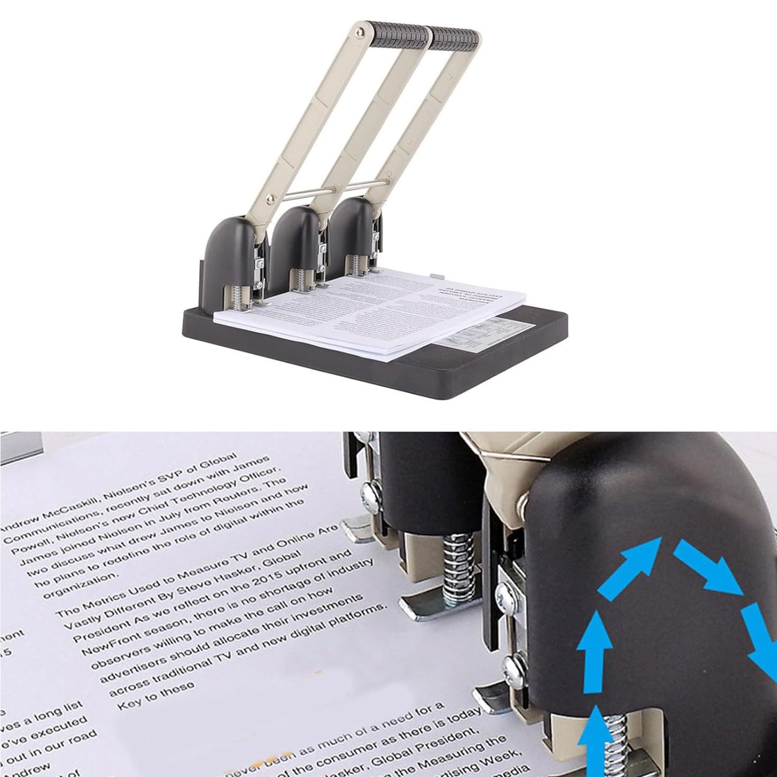 Perforatrice a 3 fori, perforatrice per carta da scrivania per ufficio, capacità 150 fogli, distanza tra i fori 108 mm, include guida di allineamento, funzionamento senza sforzo