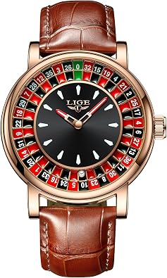 MASTOP Roulette Watch for Men Unique Rotating Dial Quartz Analog Watch Big Face Waterproof Luminous Leather Strap Fashion Wrist Watch