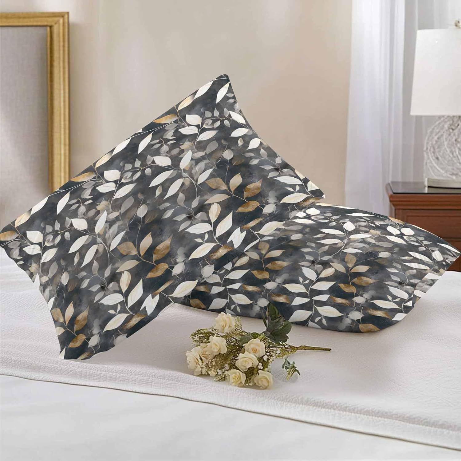 T&H XHome Outdoor Waterproof Throw Pillow Covers 20"x12" Set of 2 Minimalist Style Leaf Plant Decorative Cushion Cover Pillowcase for Garden Patio Tent Beach Bedroom Living Room Sofa Couch