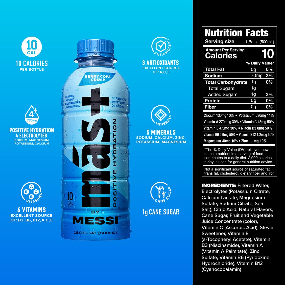M s by Messi 16 9oz Berry Copa Crush Sports Drink Hydration Beverage Natural Flavors with Vitamins and — view 2