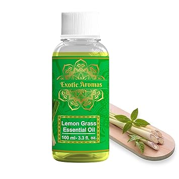 Exotic Aromas Lemongrass Essential Oil for Aroma Therapy, Stress Relief, Hair, Skin & Sleep, 100 M