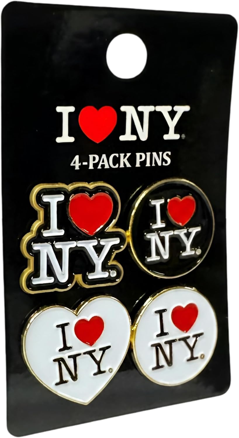 City Souvenirs I Love NY 4 Pack Pins Set, Multicolor, Metal with Enamel, Round, Heart Logo Design image 4