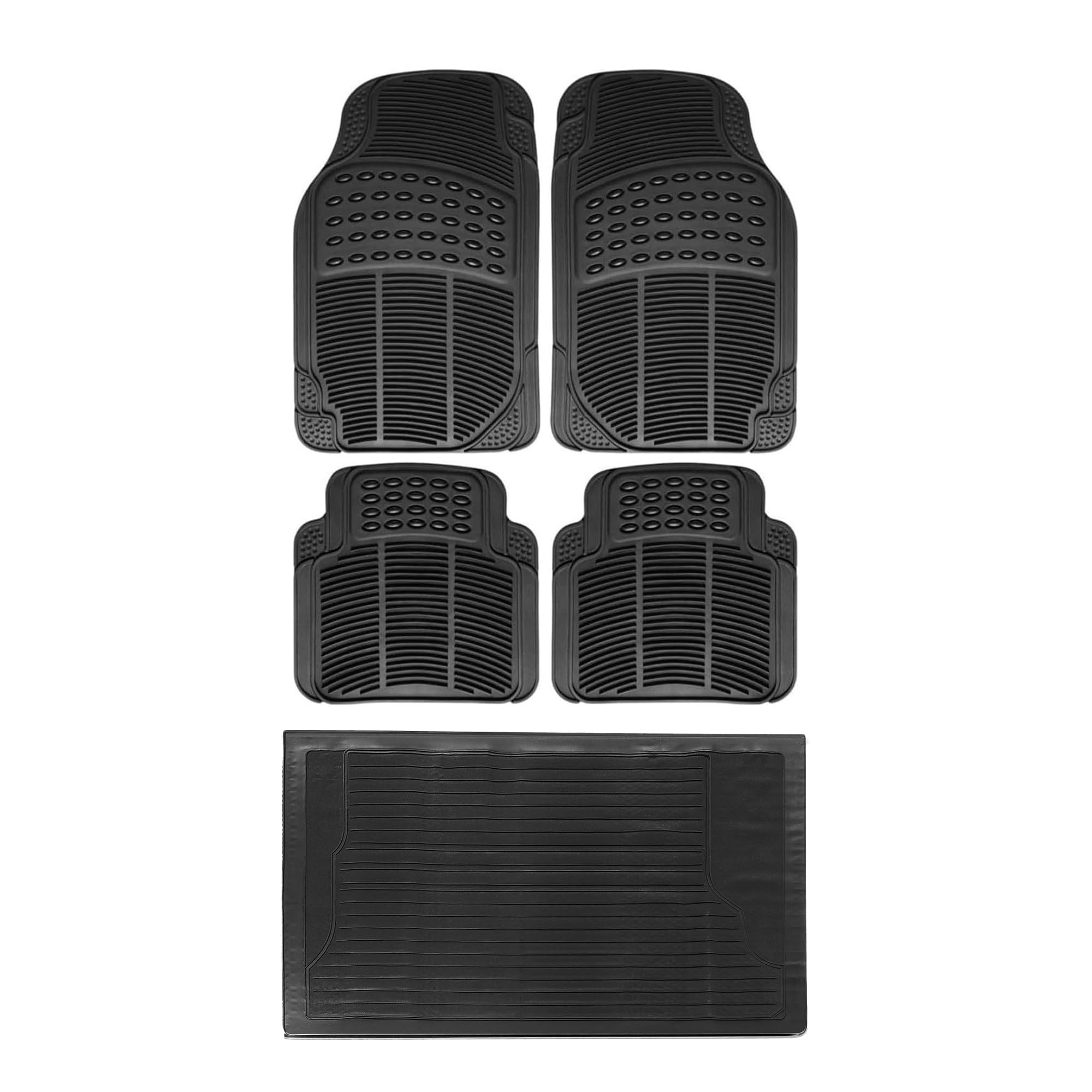 Alfombrillas Coche Universal Pack 5 Piezas Interiores (2 Delanteras + 2 Traseras + Alfombrilla Maletero Coche), Alfombrillas Coche Goma PVC Flexible Impermeables, Antideslizantes y Recortables