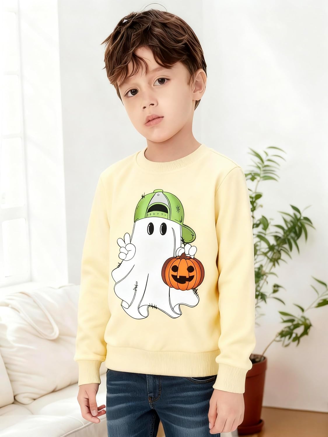Girl Boy Pumpkin Ghost Pullover Long Sleeve Cute Spooky Tops Halloween Sweatshirt - Image 2