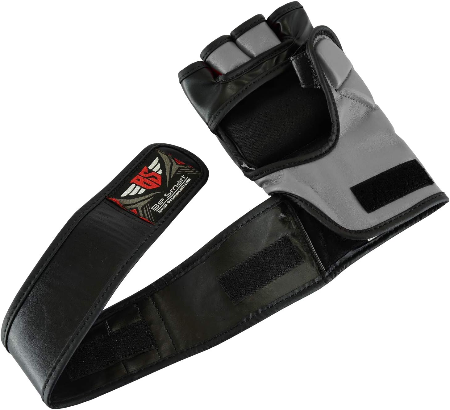 BeSmart Auth. Rex Leather MMA Grappling Gloves Boxing Punch Bag UFC Gel Tech Muay Thai (Gray, X-Large)