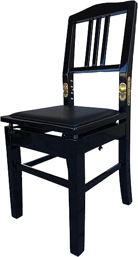 Banco de silla de piano ajustable de ébano con soporte para la espalda