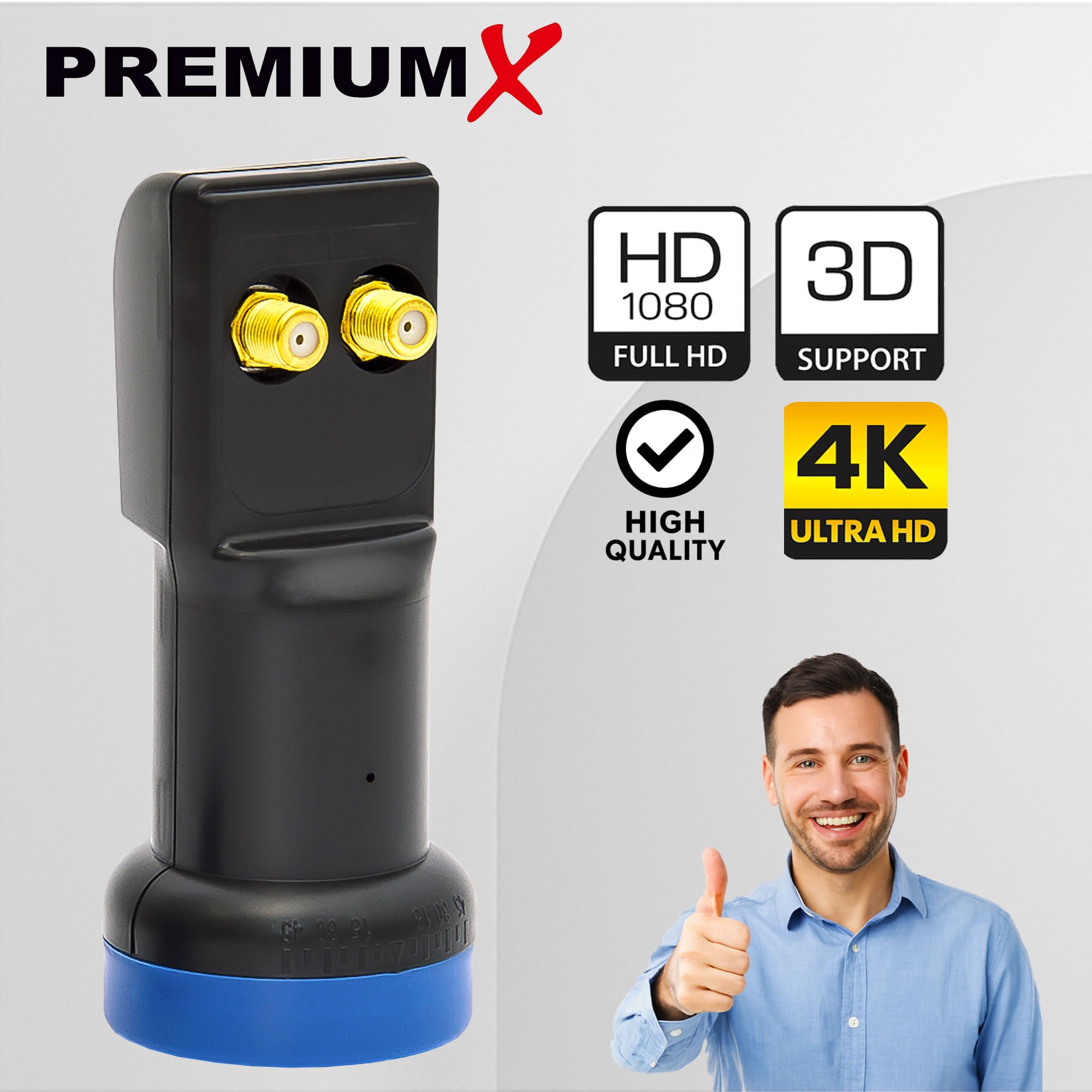 PREMIUMX Twin LNB PXL Tête de réception T LED Full HD HDTV SAT 0,1 dB pour 2 utilisateurs 3D 4 K High Quality avec protection météo