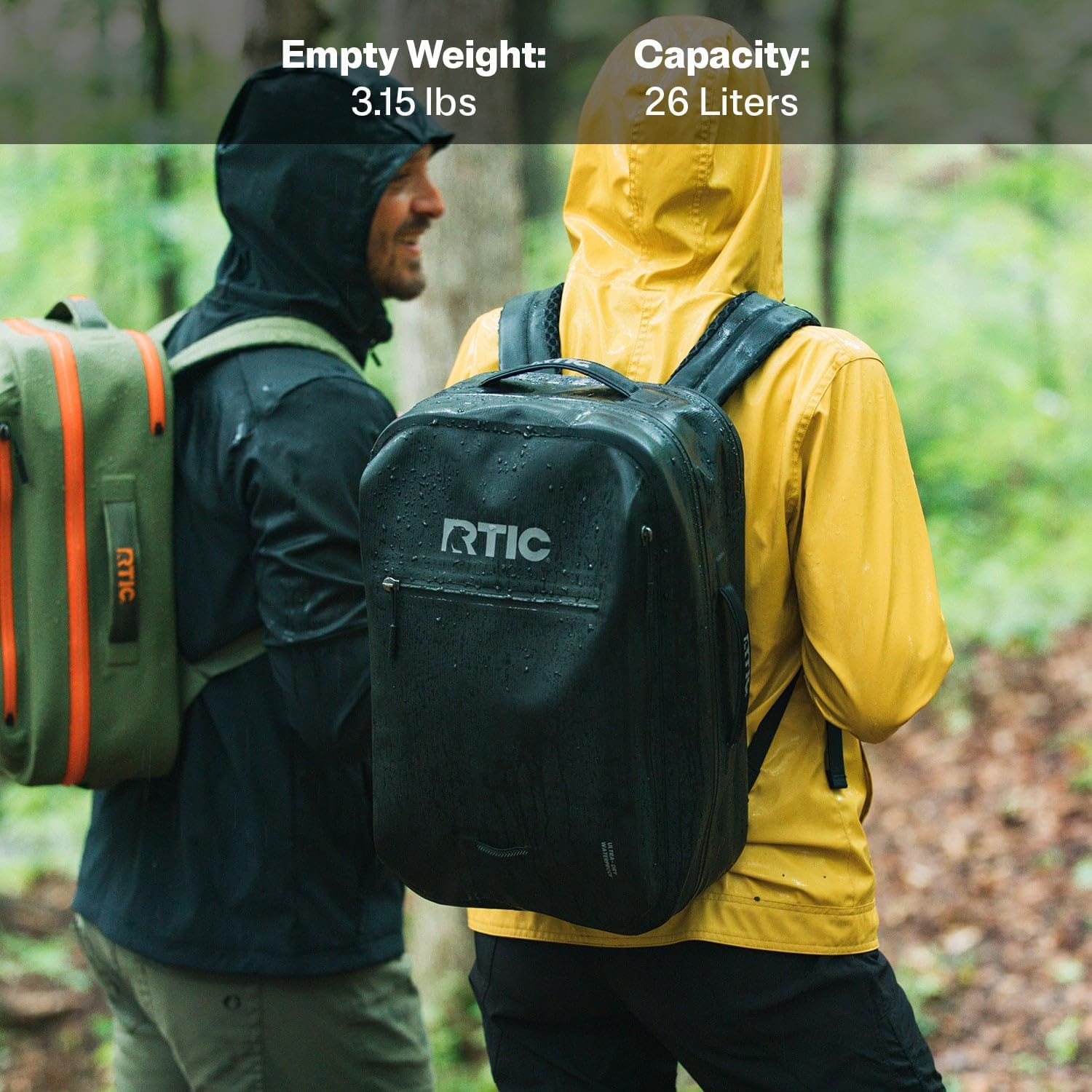 RTIC Ultra Dry Backpack, Waterproof Outdoor Floating Bags for Hiking, Travel, Camping, Boating, Backpacking, 26L, Olive & Orange