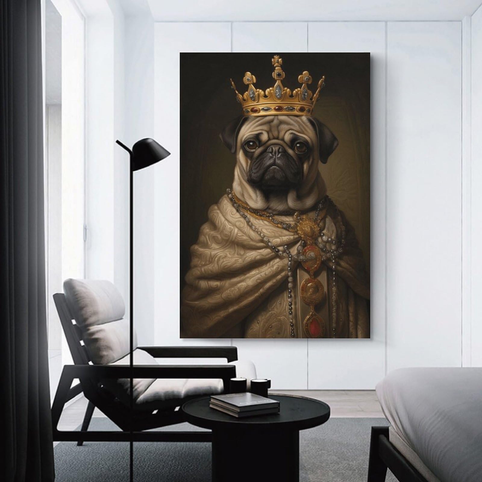 Junmoney Room Decor Wall Art Royal Pug Portrait, 24x36inch(60x90cm), for Gallery Wall Decor And Room Displays, An Easy Match for Collected Prints