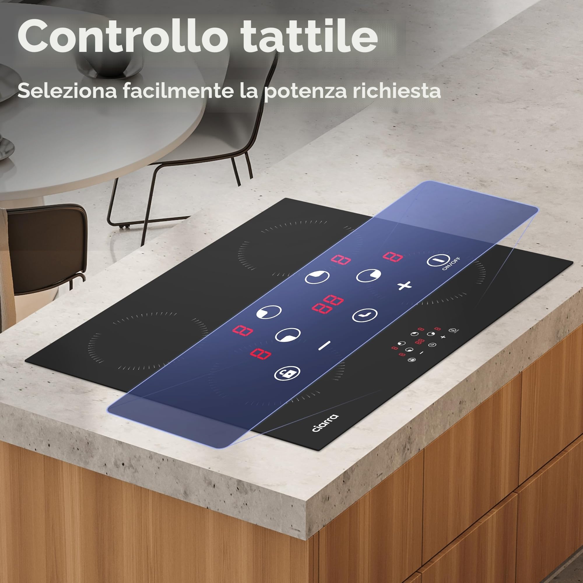 CIARRA Piano Induzione 4 Fuochi, Fornello Induzione con Sicurezza Bambini, Controllo Touch, Timer, 59CM, AWBBIH4-A | Blocco Bambini, Controllo Touch, Timer, Spegnimento Automatico, AWBBIH4-A