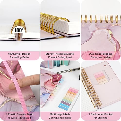 Miniatura 2 de Ddaowanx Cuaderno de espiral de tapa dura, diario de rayas universitarias, 6 x 8.5 pulgadas, 320 páginas grandes con rayas para mujeres y hombres,