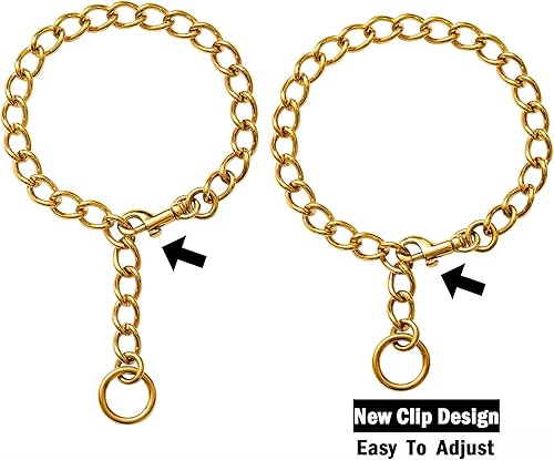 Miniatura 2 de Collar de perro con diseño de clip, chapado en oro de 18 quilates, acero inoxidable fuerte, collar de metal para perros pequeños, medianos y grandes