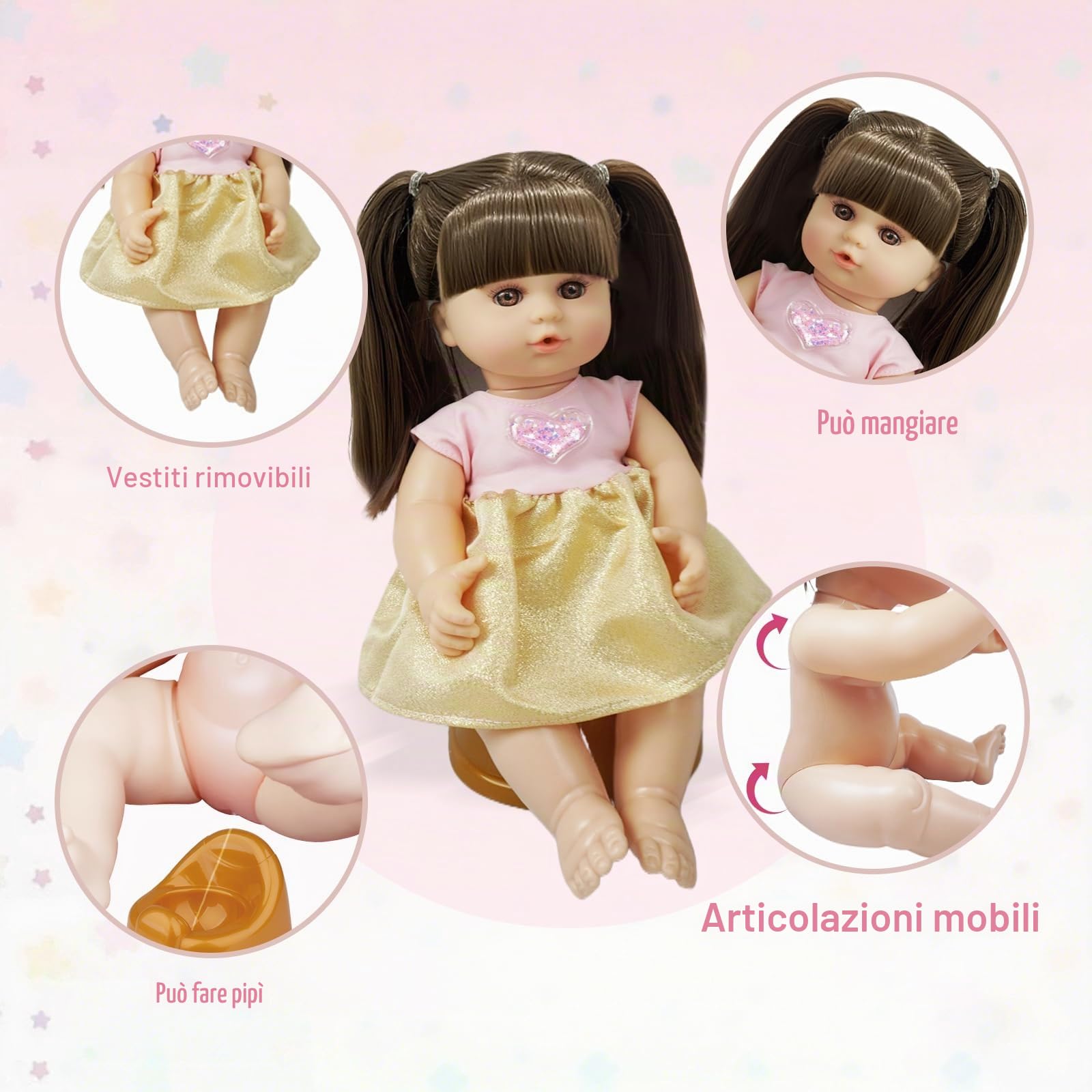 RedCrab Set Bambola con Accessori, 32cm Bambola con Funzione di Alimentazione, Lettino, Seggiolone, Vestiti, Biberon, Tettarella, Vasino e Pannolini, Giocattolo Regalo per Bambina 3+ Anni
