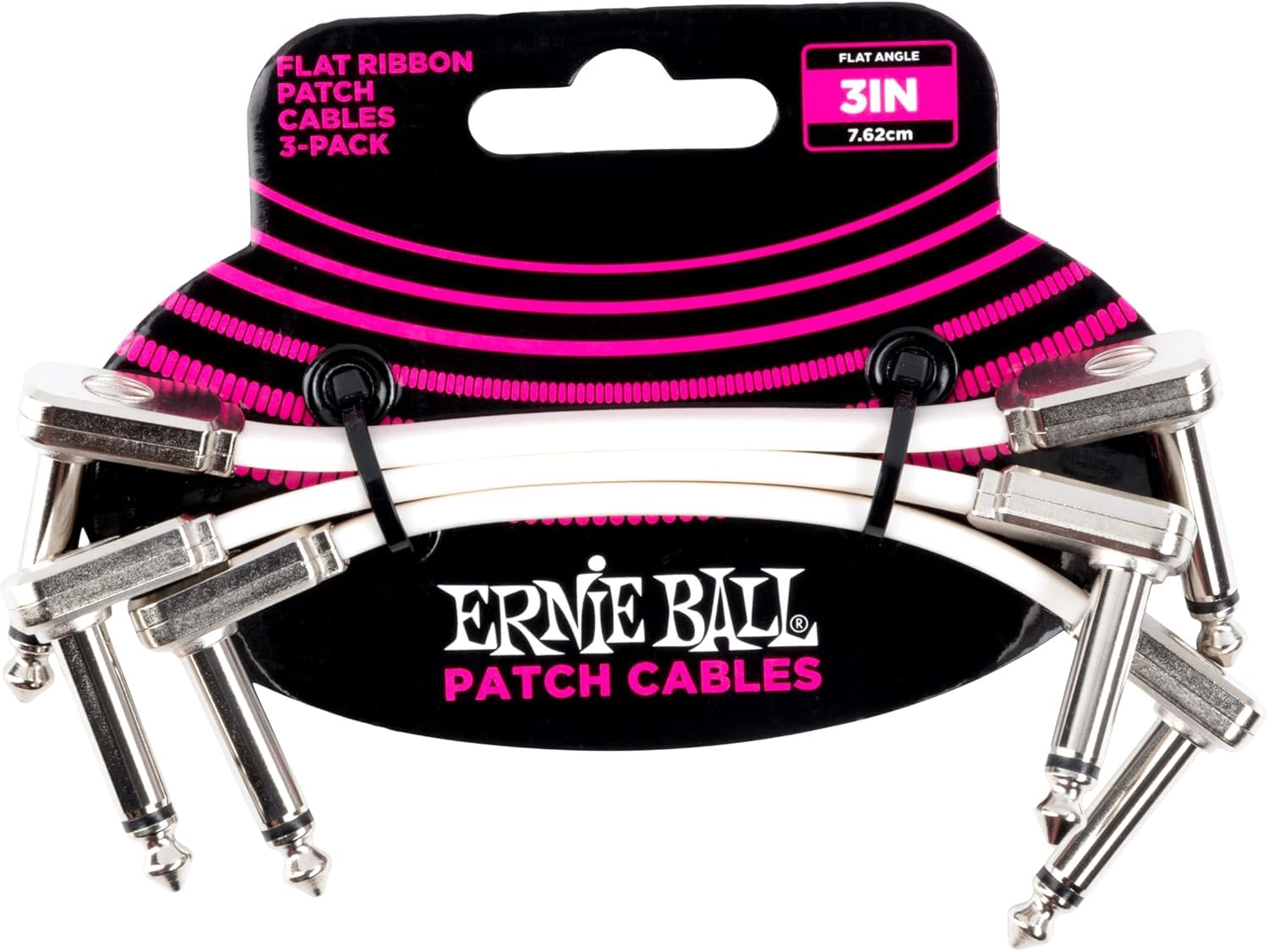 Ernie Ball Flat Ribbon Patch Cable Set 3x2 Length 3 Inch in White P06384 - Pack of 2