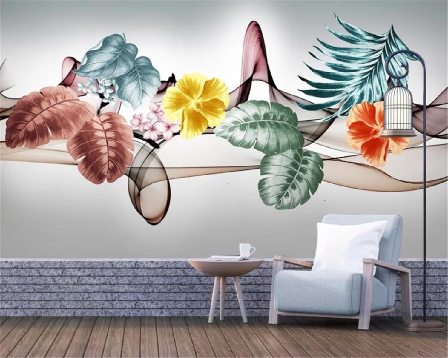 Papier peint 3d plantes et fleurs en soie gaufrée moderne pour salon 150x105cm