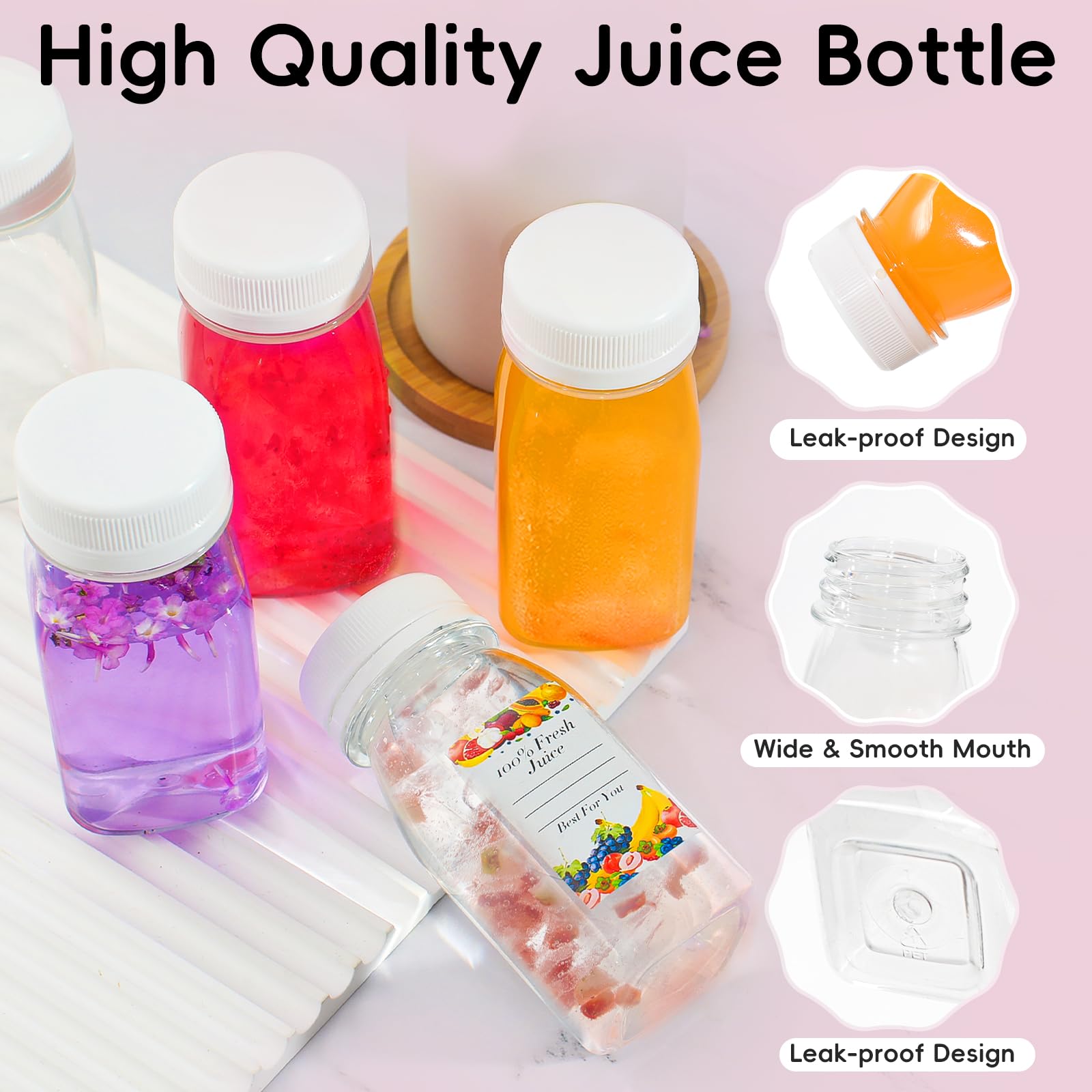 winbest 12 botellas de plástico para jugo con tapas 120 ml Mini Botella de Bebida Vacía Botellas botellas de jugo reutilizables para leche, jugos, batidos, bebidas