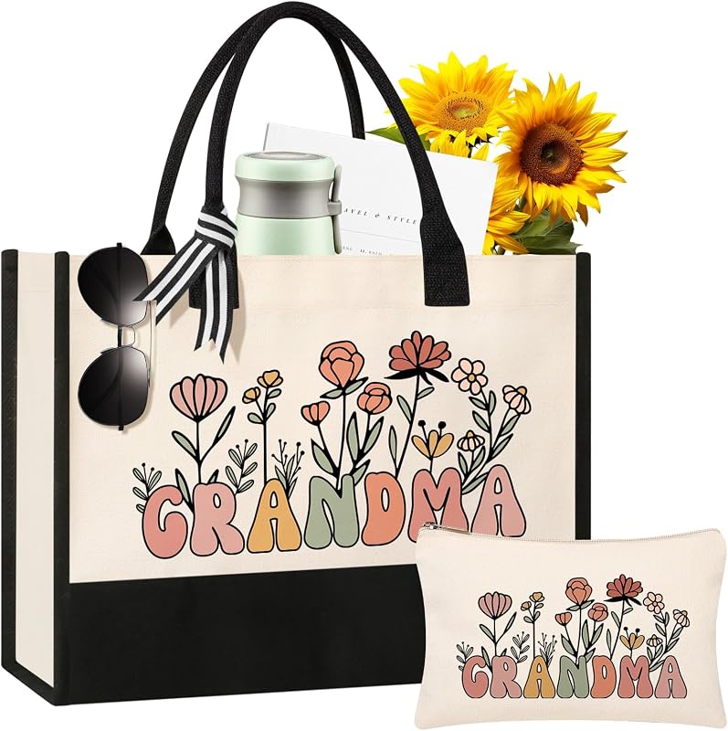 Bolsa tote de lona Itotegifts com nécessaire de maquiagem para avó