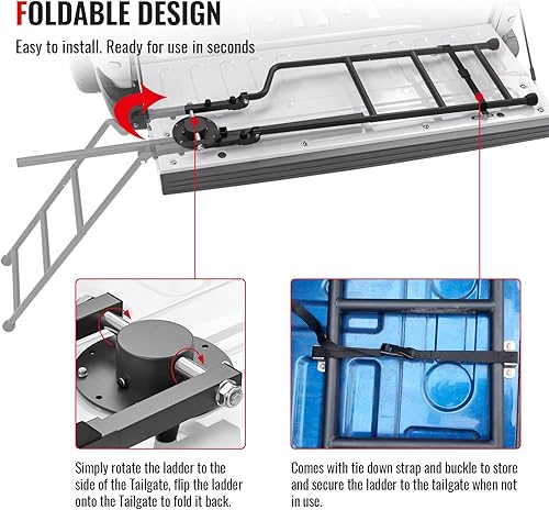 Vista 6 de AA Product Portaequipaje plegable para puerta trasera de camioneta, escalera para puerta trasera de camioneta con pasamanos para camiones, fácil