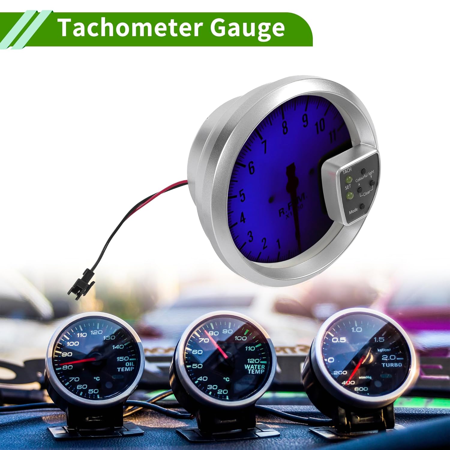 5" 127mm Tachometer Gauge Colorful Pointer RPM Tachometer Tach Gauge 0-11000RPM W/Sensor and Bracket Car DC 12V