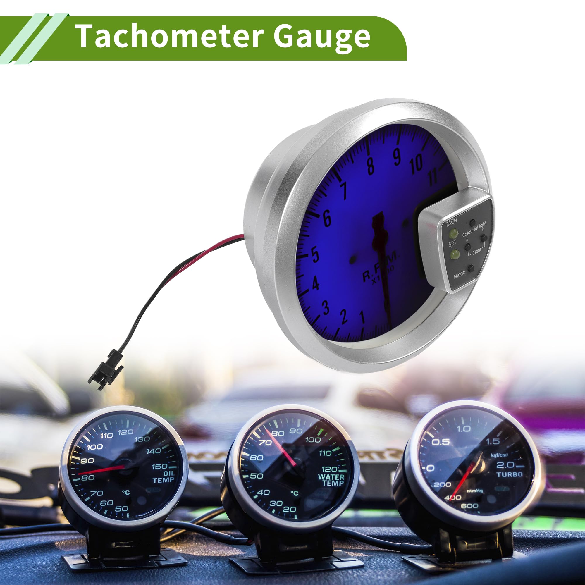 Tacómetro De RPM 5" 127mm Colorido Para Auto 12V 0-11000RPM