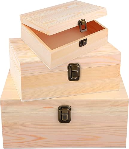 ADXCO - Caja decorativa de madera de pino con cierre de bloqueo para manualidades, arte, pasatiempos, proyectos, joyero y almacenamiento en el hogar